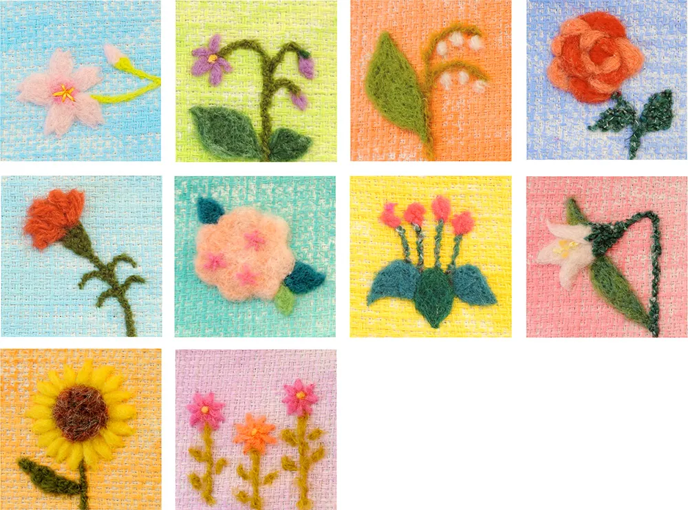 季節の花のフェルトイラスト