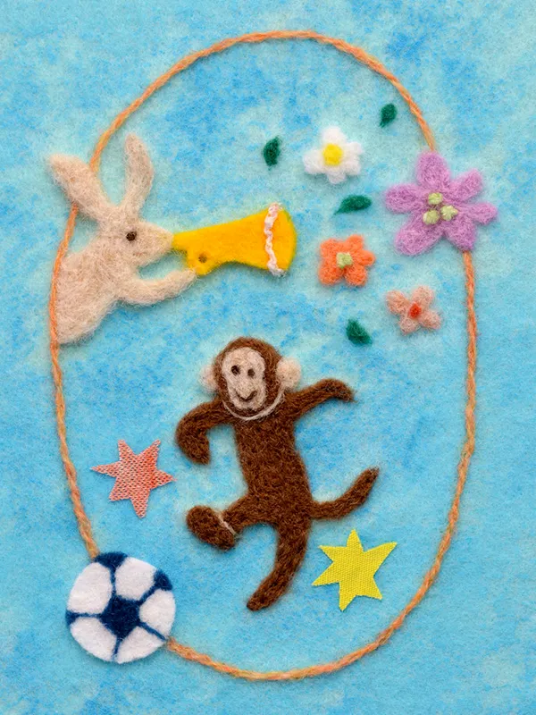 ベネッセサルとうさぎのフェルトイラスト