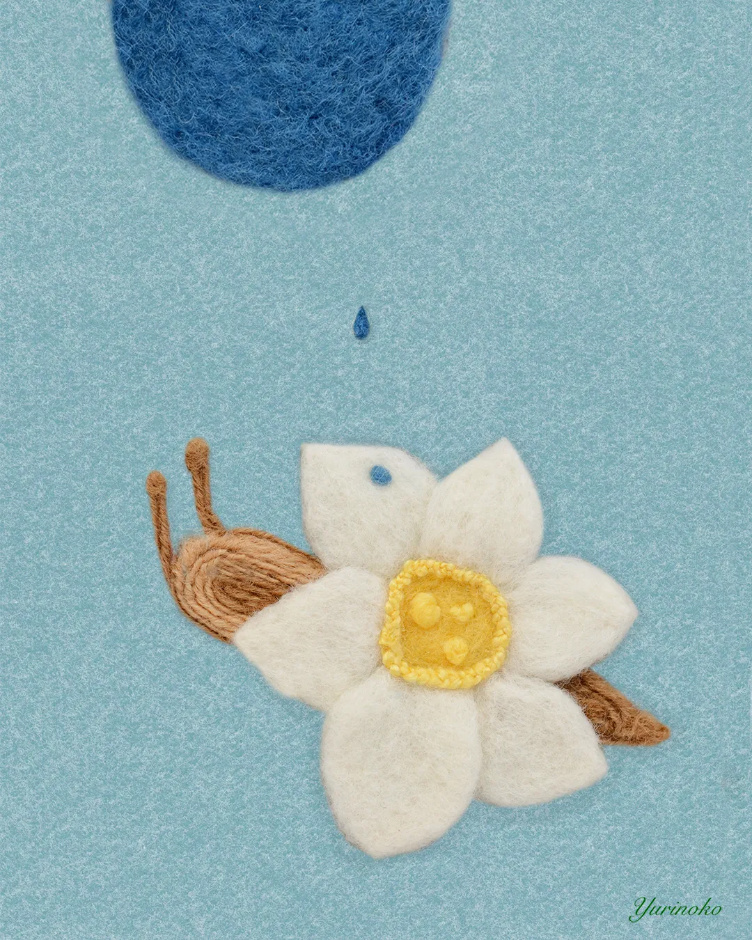 かたつむりのおしゃれな羊毛フェルトで刺繍したイラスト