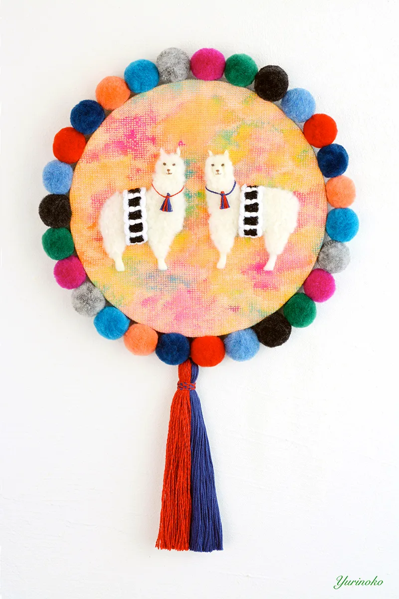 アルパカの羊毛フェルト半立体イラスト