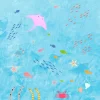 海で泳ぐ魚やエイやカニやチンアナゴのイラスト
