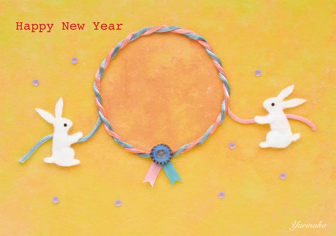 羊毛フェルトのかわいいうさぎの年賀状イラスト